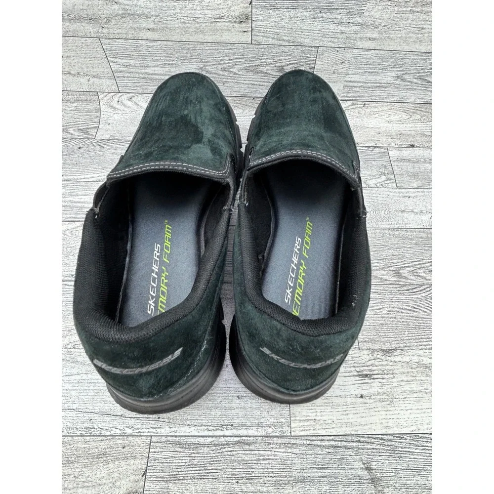 Skechers Mens Slip On Shoes Black Memory Foam Leather Upper Dual Lite‎ Size 9.5